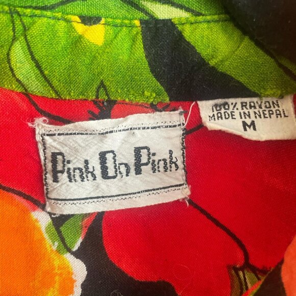 Vintage Pink On Pink Floral with Sequin Short Sleeve Button Up Shirt Size M - Picture 2 of 7